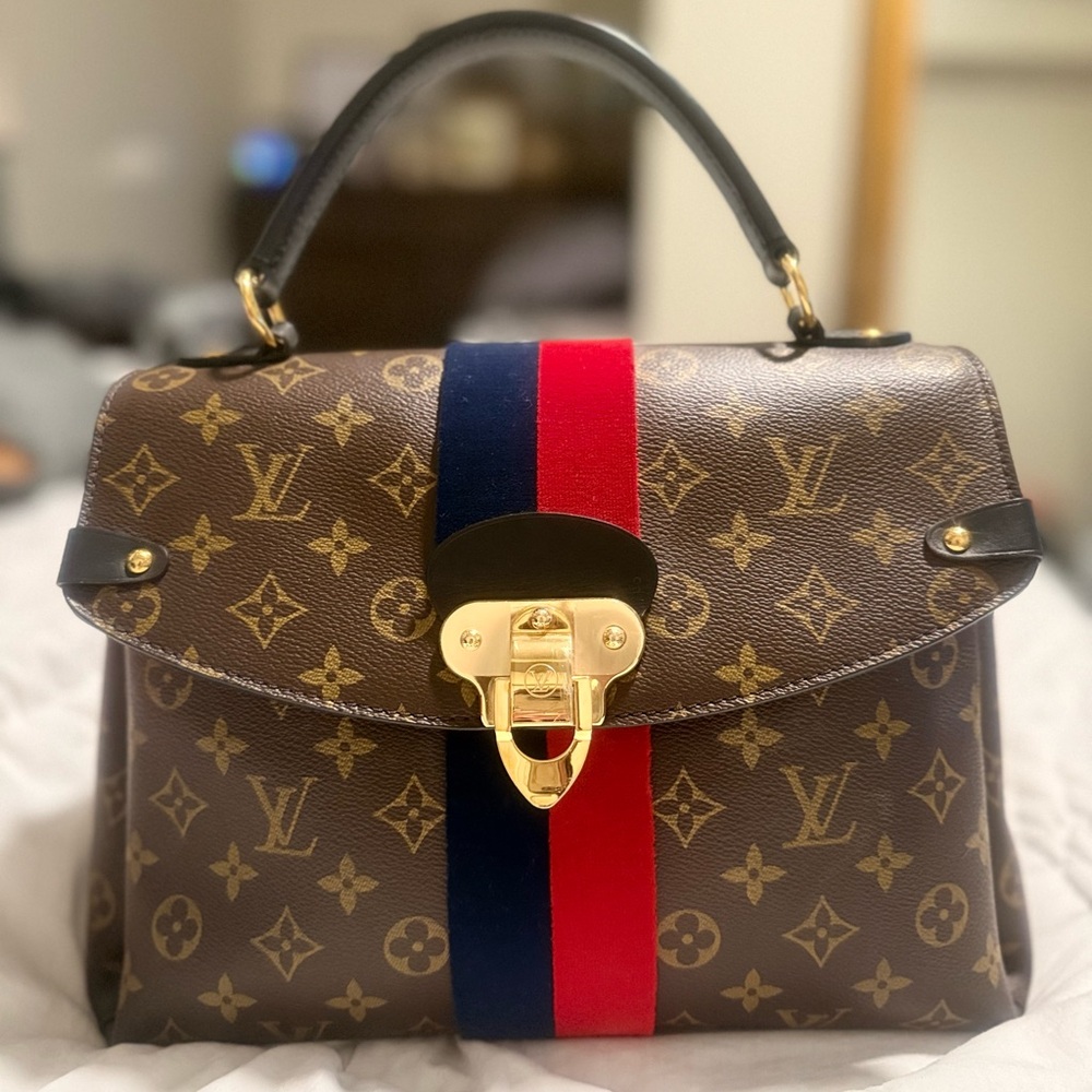 Louis Vuitton Georges MM Brown and Red Satchel with Monogram Pattern